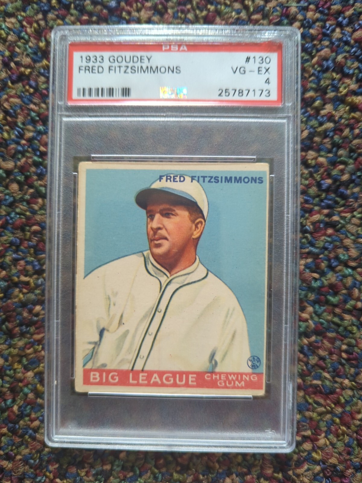 1933 Goudey Big League Chewing Gum #130 Fred Fitzsimmons PSA 4 VG-EX SHARP🔥🔥🔥