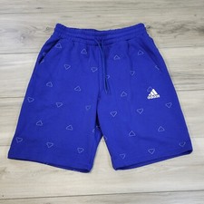 Adidas Shorts Men's Medium Blue Logo Print Fleece New