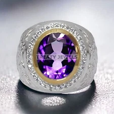 Amethyst Oval Cut Gemstone With 925 Sterling Silver Ring For Men's #115 *