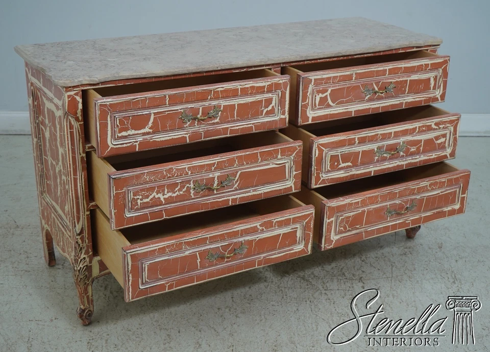 63877EC: Cómoda francesa con acabado pintado craquelado de mármol Foto 3 de 4