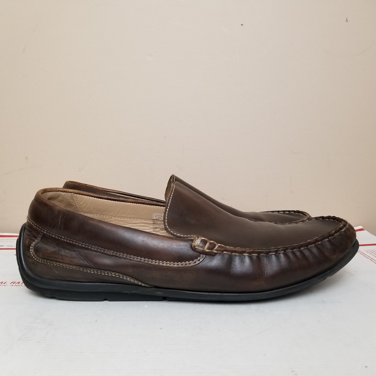 Ecco Moccasin Loafer Driving Shoes Leather Brown Classic 