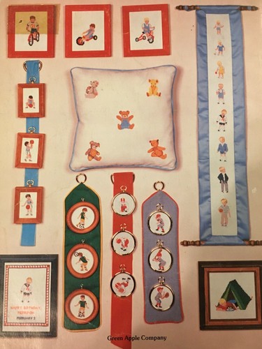 Little Boys in Cross Stitch Pattern Book Sports Themes Bear Baseball Basketball - Picture 10 of 11