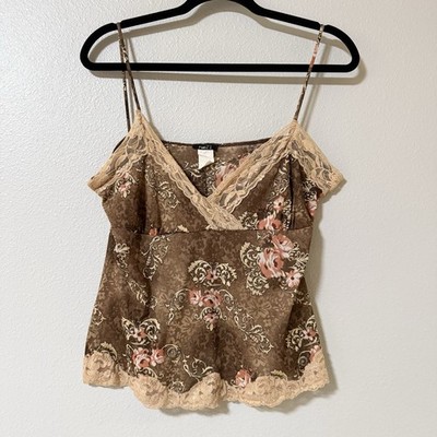 VTG Rue21 Cami Brown Floral Lace Trim Sz XL Babydoll Y2K Inspired 
