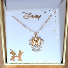 New Disney 18k Gold-Plated Sterling Silver CZ Minnie Mouse 18" Pendant Necklace