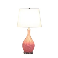 PA 28" Pink Pebble Pattern Polyresin Table Lamp White Shade