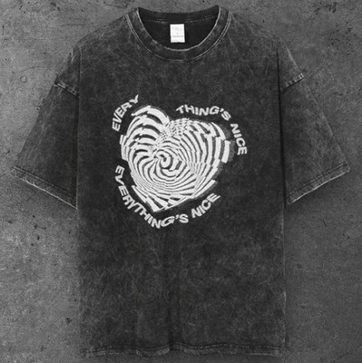 Unisex Hypnotic Heart Graphic T Shirt Washed Black Y2K Streetwear S-2XL