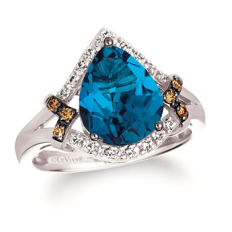 Le Vian 14K White Gold Cocktail Ring 3.20 cts London Blue Topaz Diamond Size 7