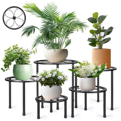 Display Multiple Plants at Once - 5 Pack Black Metal Plant Stands