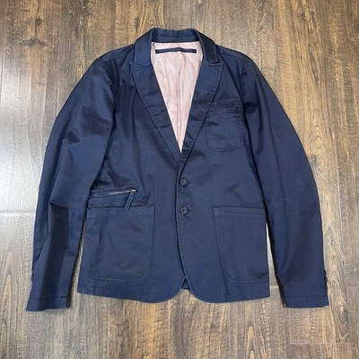Diesel Sport Coat Men s Medium Cotton Navy Zip Pockets Casual Blazer Jacket
