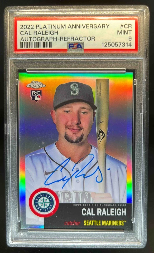 2022 Topps Chrome Platinum Cal Raleigh Auto RC Refractor #66/199 Mariners PSA 9