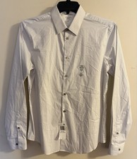 Calvin Klein Men  s Check Print Button up Dress Shirt Gray Pearl, 15-15.5 / 34-35