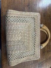 Woven Vintage Purse Wood Handles
