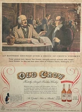 Old Crow Bourbon Crow’s Whiskey Print Ad 1955 Sam Houston Daniel Webster Vintage