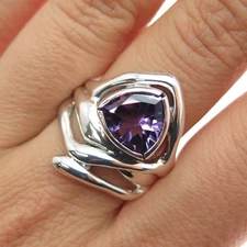 HAGIT GORALI 925 Sterling Silver Vintage Real Amethyst Modernist Ring Size 9.25