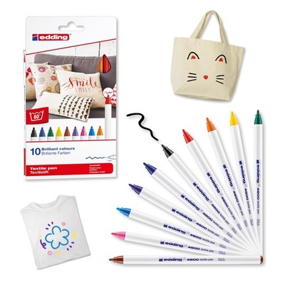 4600 textile pen - set of 10 colors (fun) - round nib 1 mm - permanent fabric...