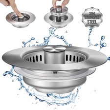 Upgraded 3 in 1 Kitchen Sink Drain Strainer - Stainless Steel Sink Stopper, Anti