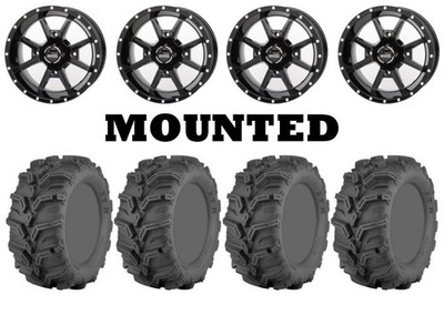 Kit 4 ITP Mud Lite XTR Tires 27x9-12 on Frontline 556 Black Wheels SRA