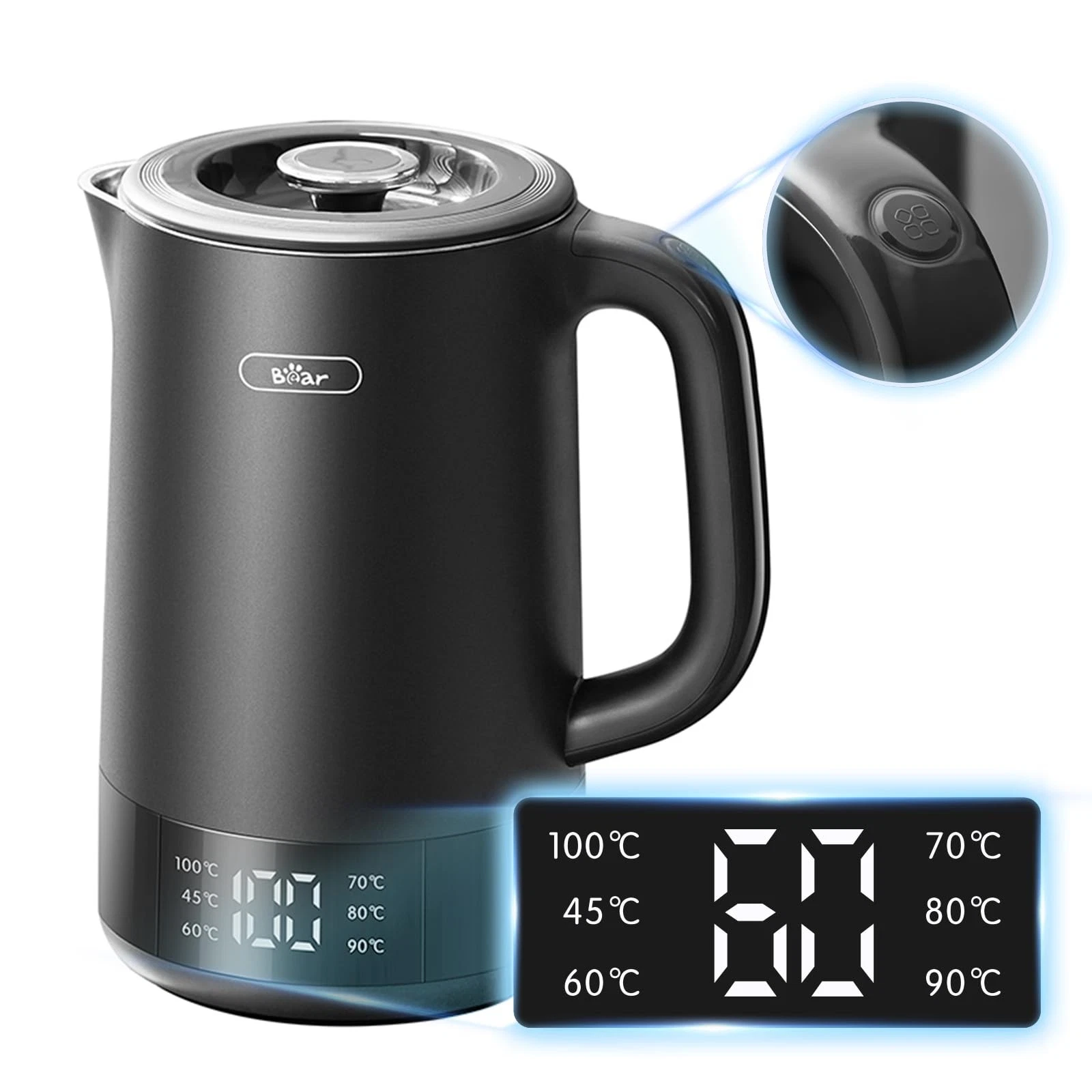 Bear 1.7L Electric Kettle with 6 Temperature Settings, 1800-2200W, Auto