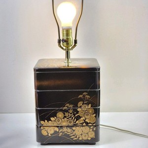Vtg Japanese Lacquerware Stacking Box Lamp Jyubako Lighting Gold Accents 