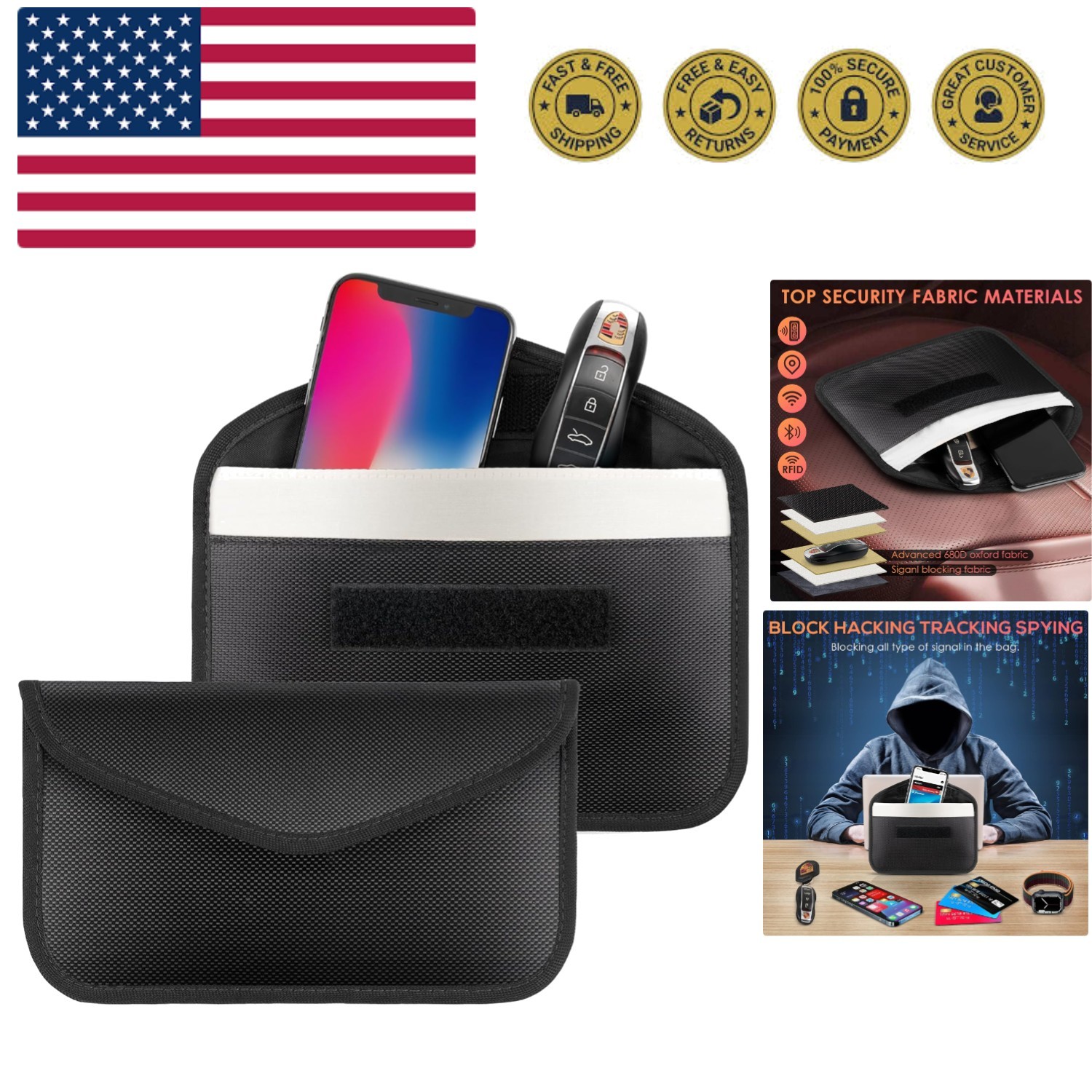 2 Pack Faraday Bags for Phone and Car Keys, Signal Blocking Key Pouch, Anti T...