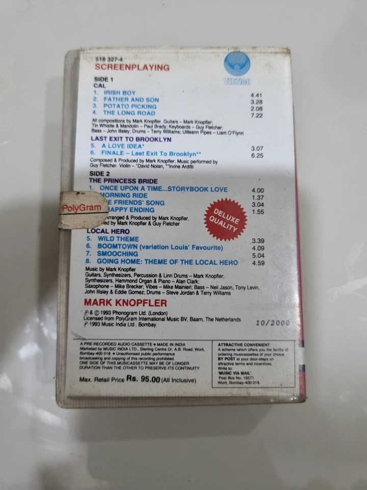 Mark Knopfler - Screenplaying INDIA MADE CLAMSHELL CASSETTE Foto 4 de 4