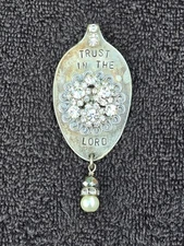 Trust In The Lord Handcrafted Silver Tone RHINESTONE PENDANT Repurpose Jewelry