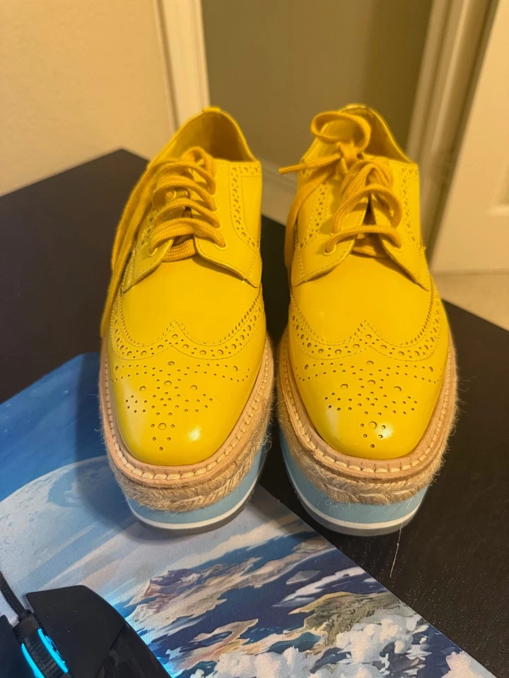 Prada Yellow Leather Brogue Platform Derby Ladies - Image 2 of 4