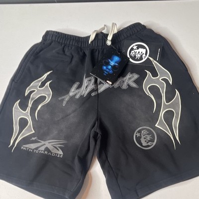 Hellstar Black Fleece Graphic Skull Sweat Shorts w/ Pockets 7in Inseam