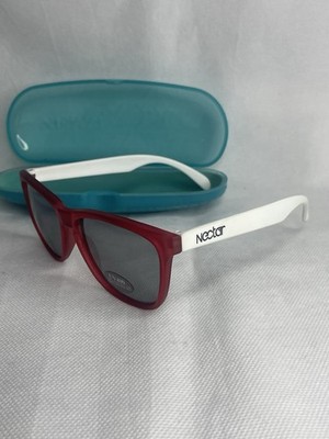 Nectar Chucktown Strawberry Colada Sunglasses Red White UV400 Smoke Mirror Lens