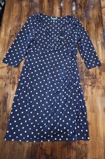Ralph Lauren Dress Sheath Blue W/ DOTS Faux Wrap Ruches 3/4 Sleeve V-Neck Sz 16W