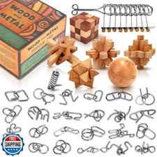 Brain Teaser Wooden Metal Puzzles - Stocking Stuffers Brain Tease