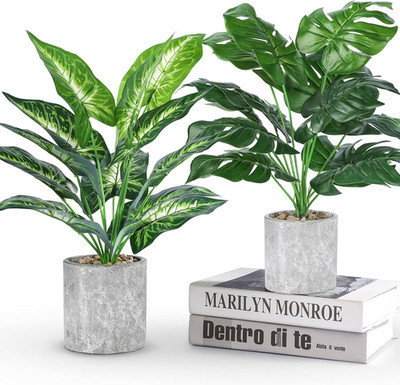 2 Pack Fake Plants Artificial Potted Faux Plants Indoor for Office Desk Home Far