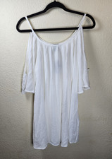 New ​Forever 21 Womens S White Crinkle Gauze Cold Shoulder Mini Dress