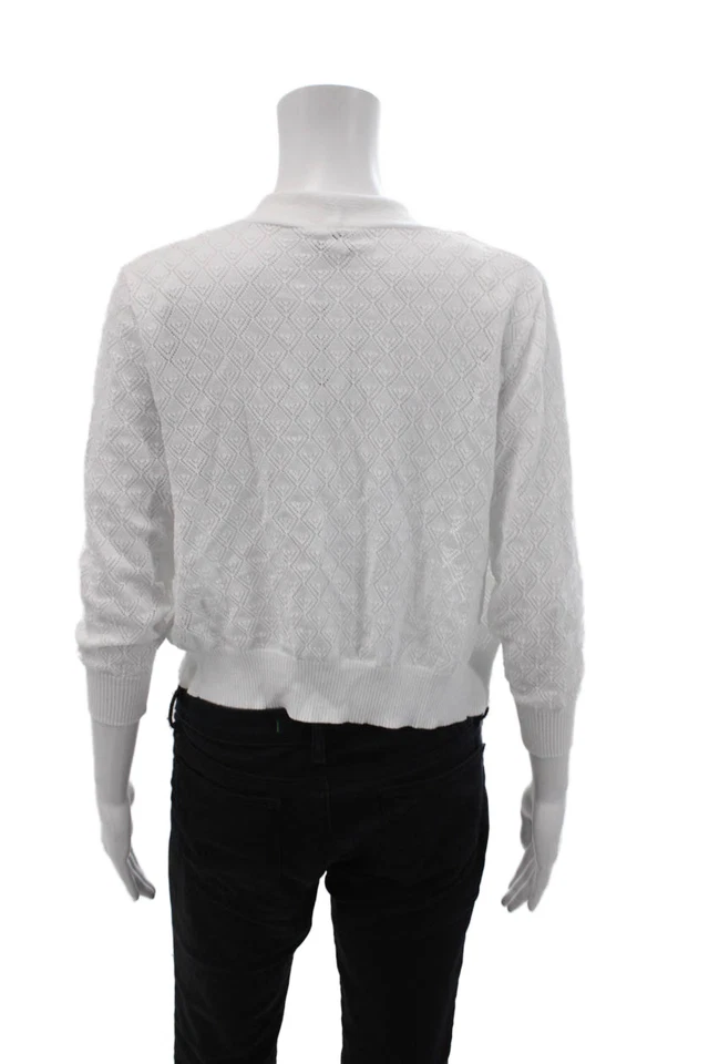 Suéter cárdigan recortado frente abierto tejido Cielo para mujer blanco liso talla S Foto 3 de 4