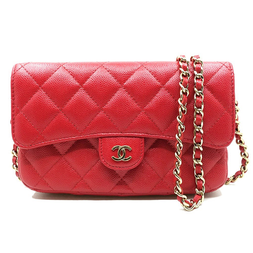 Eie CHANEL Phone Case Wallet AP2096 30 Series 8 Digit Serial Caviar Skin Red GD
