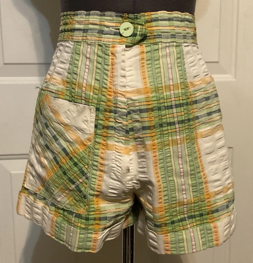 VINTAGE 1960s THERMO-JAC PLAID 2 PIECE CROP TOP HOT PANTS SHORT SET WOMEN’S SZ 5 - Image 3 of 4