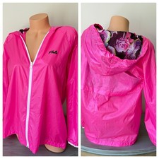 FILA Sport Womens L Windbreaker Jacket Pink Mesh Floral Lining Hooded Soft Shell