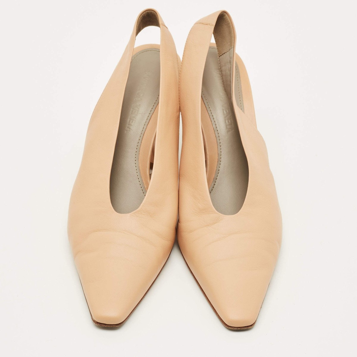 Bottega Veneta Size 36.5 Beige Leather Slingback Pumps | eBay