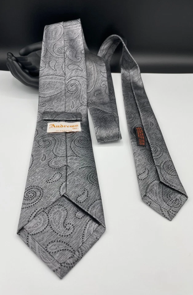 Corbata DOLCEPUNTA Andrews Inc. 100 % seda para hombre ~ gris ~ cachemir ~ ¡Hecha a mano en Italia! Foto 3 de 4