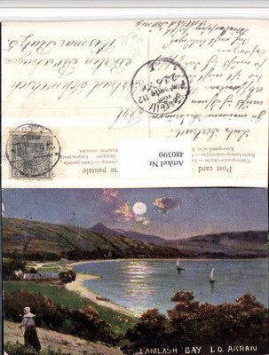 480390,Künstler AK Scotland Isle of Arran Lamlash Bay Mondschein