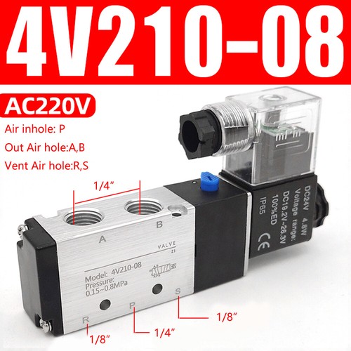 Air Pneumatic Electric Solenoid Valve Kit 2 Position 5 Ways AC220v DC24v DC12v - Picture 8 of 23