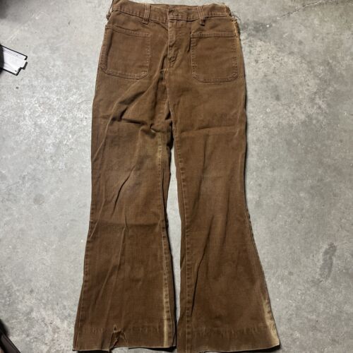 vintage 1960s 1970s Flared Brown denim jeans Faded Distressed