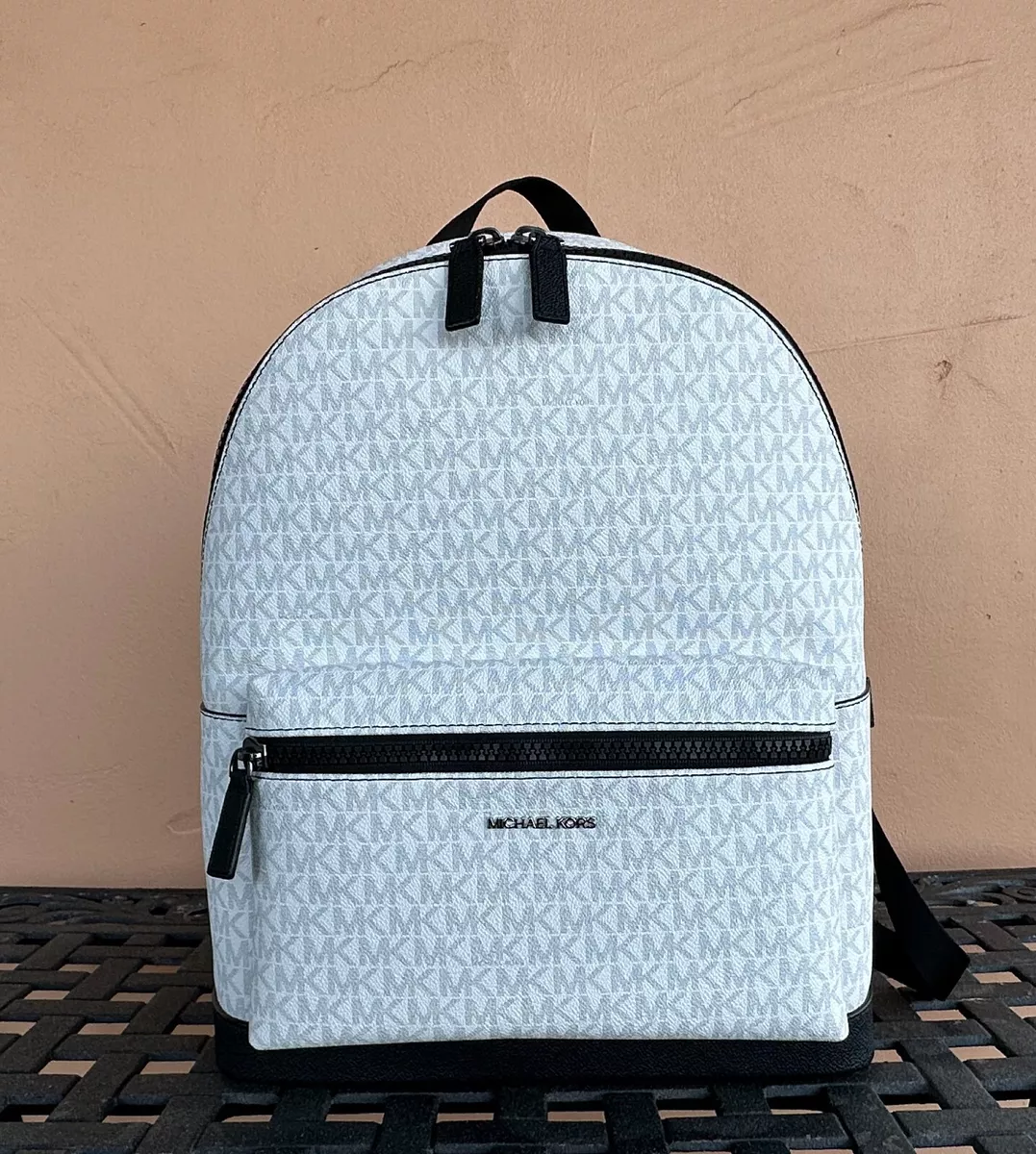 MICHAEL KORS COOPER LARGE BACKPACK MK SIGNATURE BRIGHT WHITE BLACK