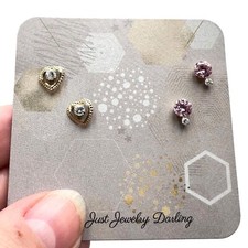 Estate 14K Yellow Gold Pink  Clear Cubic Zirconia Pierced Stud Earrings