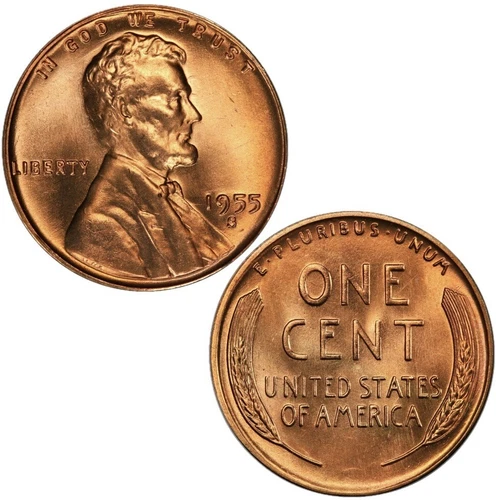1955-S Lincoln Wheat Cent Penny BLAZING GEM BU RED!
