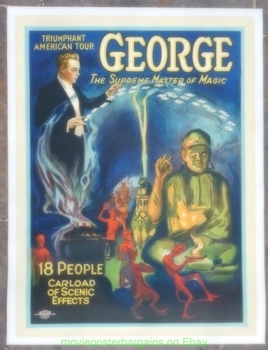 GROVER G. GEORGE MAGIC POSTER 1920's Linenbacked 20x27 Inch American Tour Promo