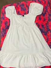 As You Wish Women's XS Short White Eyelet Lace Summer Dress Lined Puff Sleeve