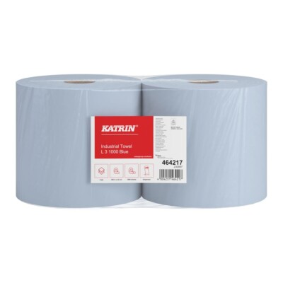 2 Putztuchrollen Katrin L 464217 blau 3-lagig 22x36cm 1000 Blatt/Rolle Zellstoff