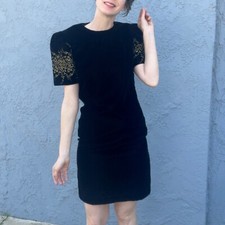 Vintage 90s Velvet Dress in Small Womens Black Puff Sleeves Structured Talbots