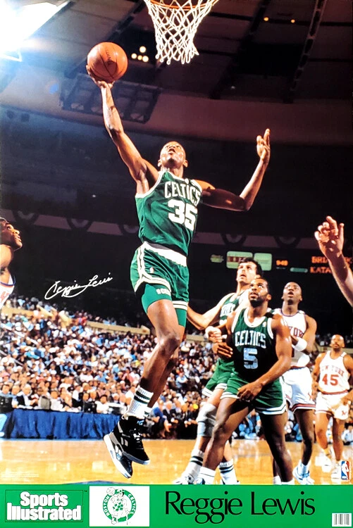 SPORTS POSTER WAREHOUSE REGGIE LEWIS Boston Celtics 1990 Sports Illustrated Signature SI 23x35 POSTER